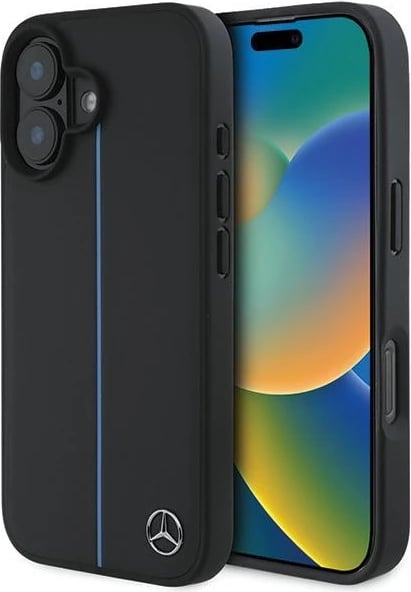 Mbështjellës Mercedes MB Blue Line lëkurë me MagSafe për iPhone 16, Zi