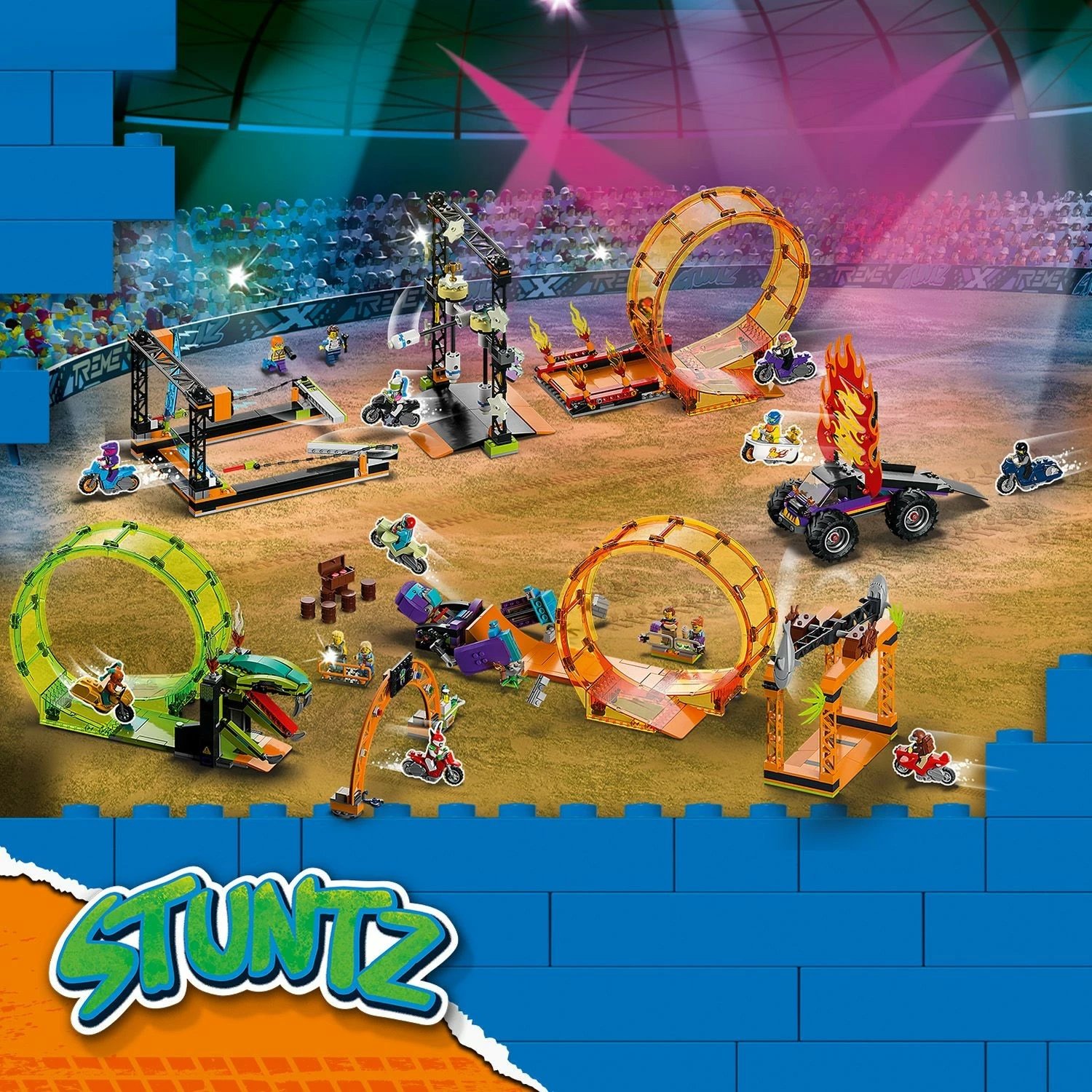 Set ndërtimi LEGO City The Knockdown Stunt Challenge, 117 pjesë, plastikë, shumëngjyrësh