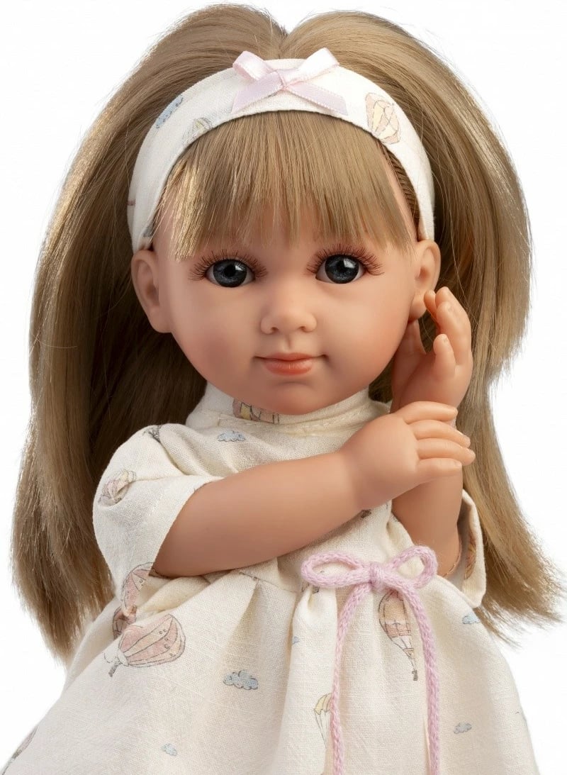 Kukull, Llorens, Elena 53558, 35 cm, bark pambuk, krahë/këmbë/kokë vinil, set 4 pjesë, ngjyrë krem me rozë