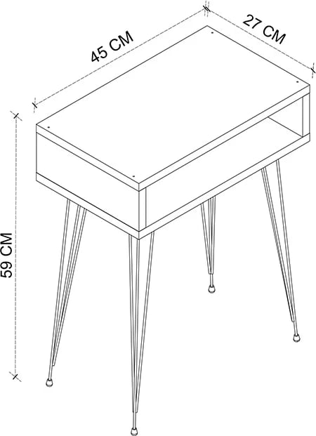 Komodinë Naida, ngjyrë e bardhë, këmbë metalike të zeza, 40x30x59cm