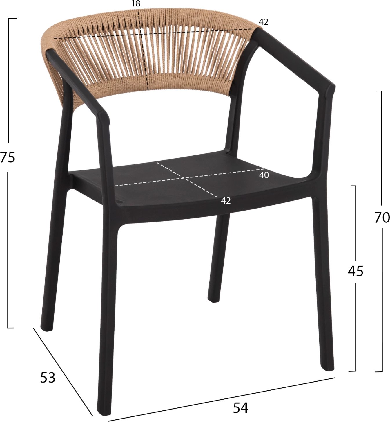 Karrige BOGI polipropileni, ngjyrë zezë me litar bezhë, FH6240.02, 54x53x75 cm