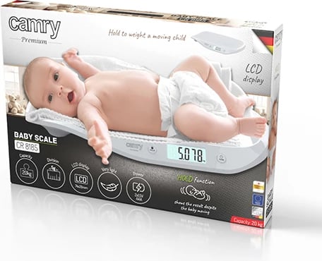 Peshore bebe, Camry CR 8185, 20 kg 5 g, kg/lb/oz, Auto-HOLD Tare LCD, e bardhë Peshore bebe, Camry CR 8185, 20 kg 5 g, kg/lb/oz, Auto-HOLD Tare LCD, e bardhë