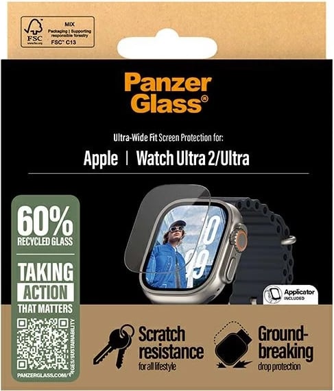 Mbrojtës ekrani PanzerGlass për Apple Watch Ultra 2, xham i temperuar, Transparent