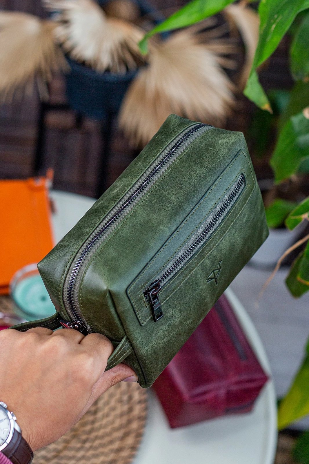 Çantë dore lëkure, ngjyrë e gjelbër, Zoozie Bags Boston Crazy