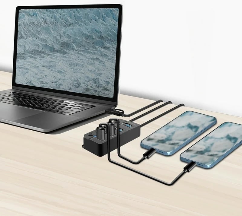 USB hub LogiLink UA0419, 4x USB-A, Gen1, me 4 ndezës individual, e zezë