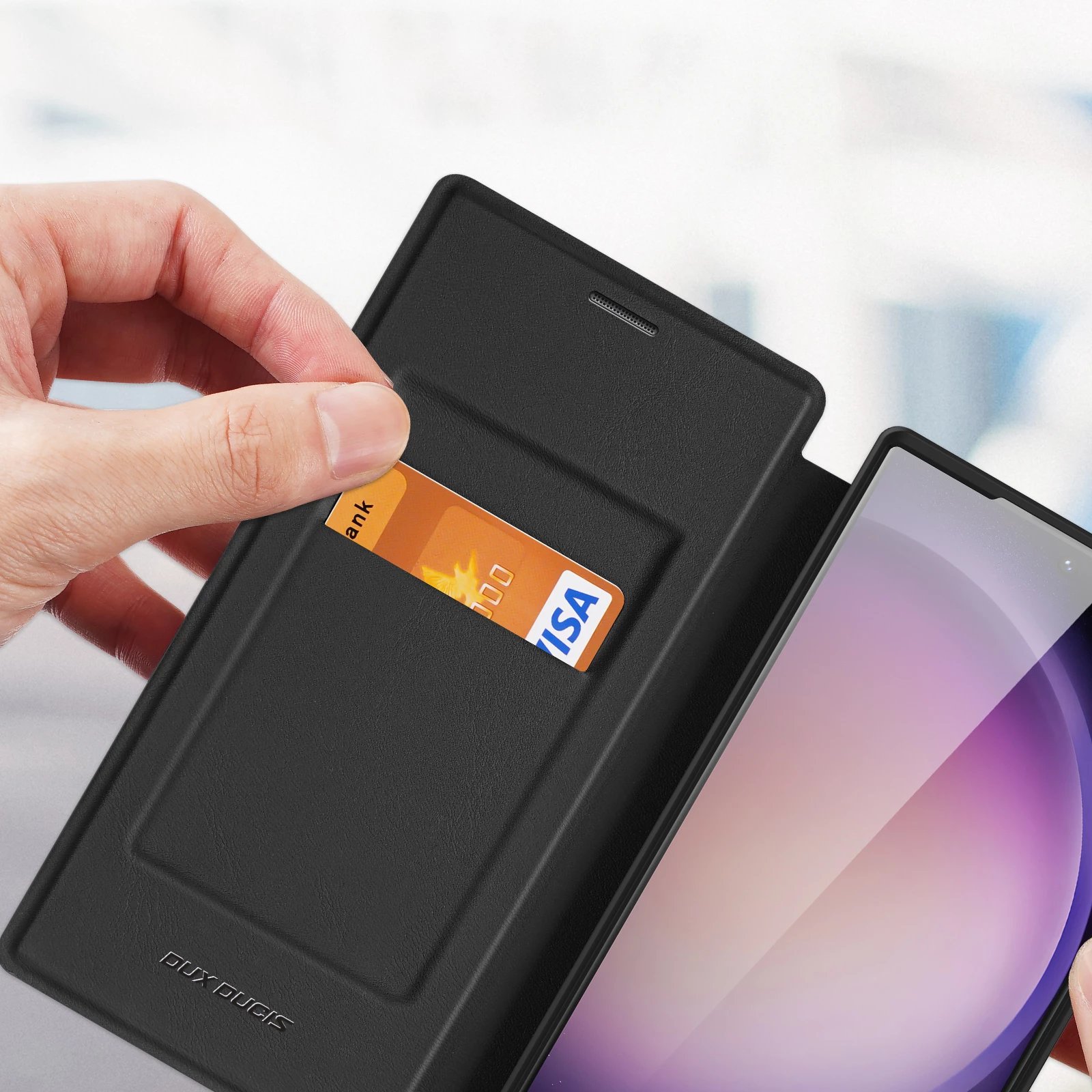 Mbështjellës Dux Ducis Skin X Pro për Samsung Galaxy S24 Ultra me unazë magnetike dhe kapak, e zezë
