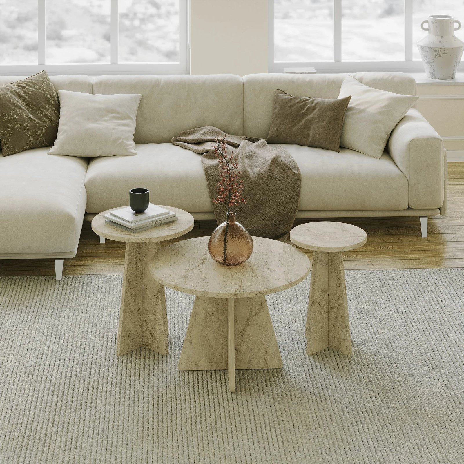 Set tavolinash kafeje Skye Decor, ngjyrë travertine, 3 copë