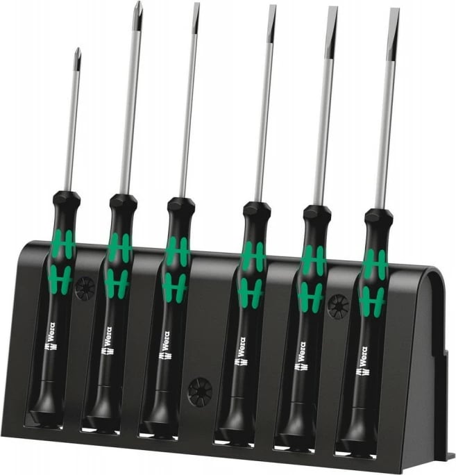 Set kaçavidash Wera 2035/6 B me raft, për elektronikë, zi/gjelbër