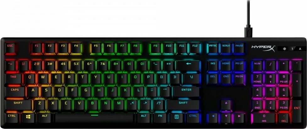 Tastierë mekanike gaming HyperX Alloy Origins PBT HX Red 639N3AA#ABA me ndriçim RGB, QWERTY English (US), USB, kabllo e shkëputshme, e zezë