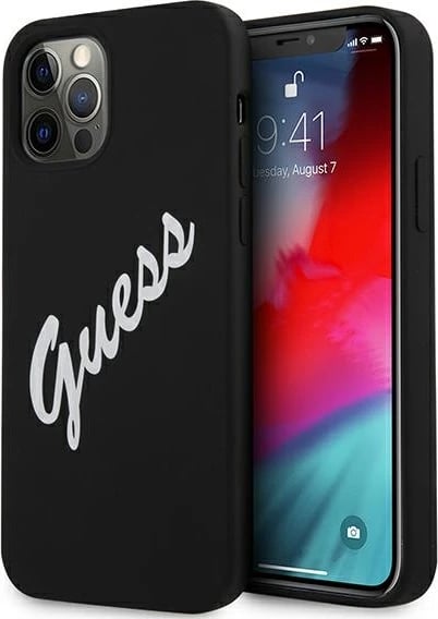 Mbështjellës Guess GUHCP12LLSVSBW për iPhone 12 Pro Max 6.7", silikon, zi/bardhë