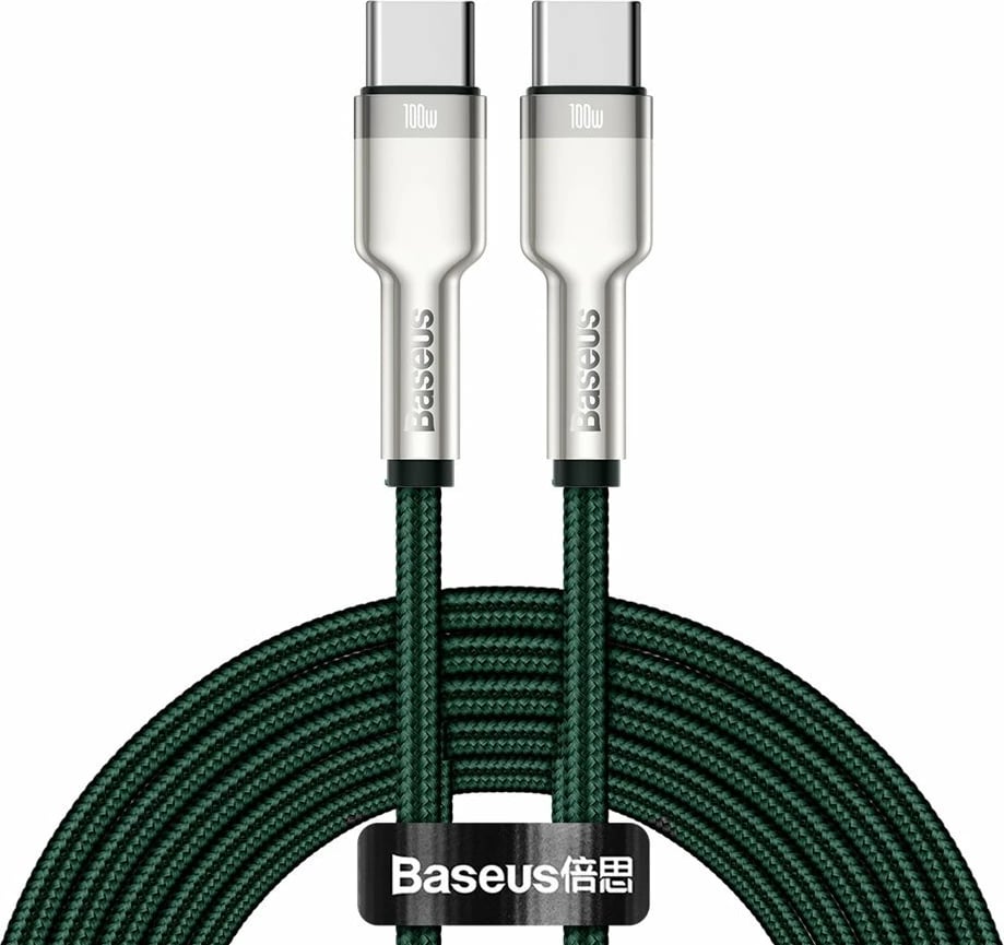 Kabllo Baseus Cafule Series Metal Data CATJK-D06, USB-C në USB-C, 2m, 100W, e gjelbër
