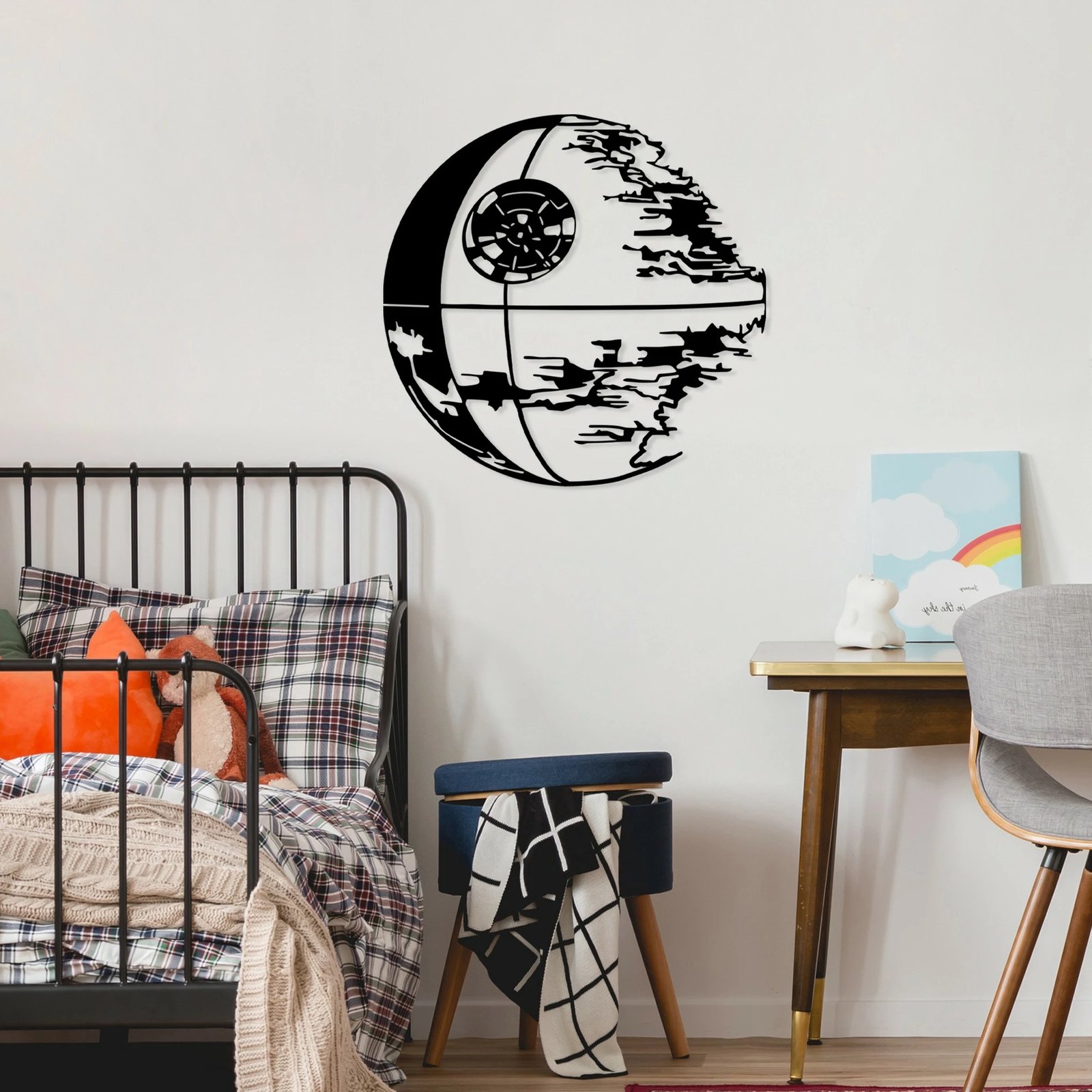 Aksesor dekorativ metalik për mur Wallity, dizajn hapësinor, ngjyrë e zezë, 68x70cm