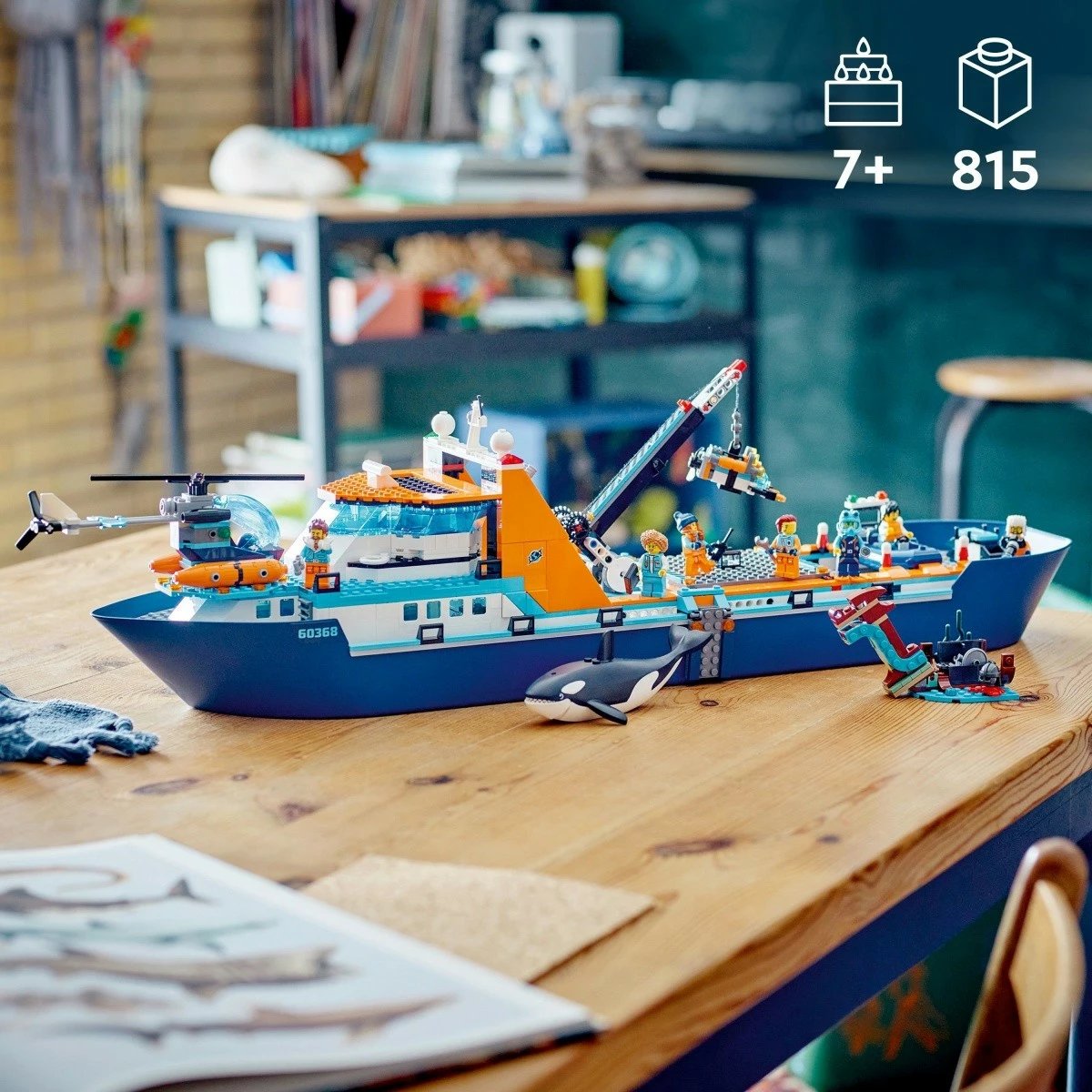Set LEGO City Arctic Researcher Ship 60368, 815 pjesë, për fëmijë, Blu/Portokalli