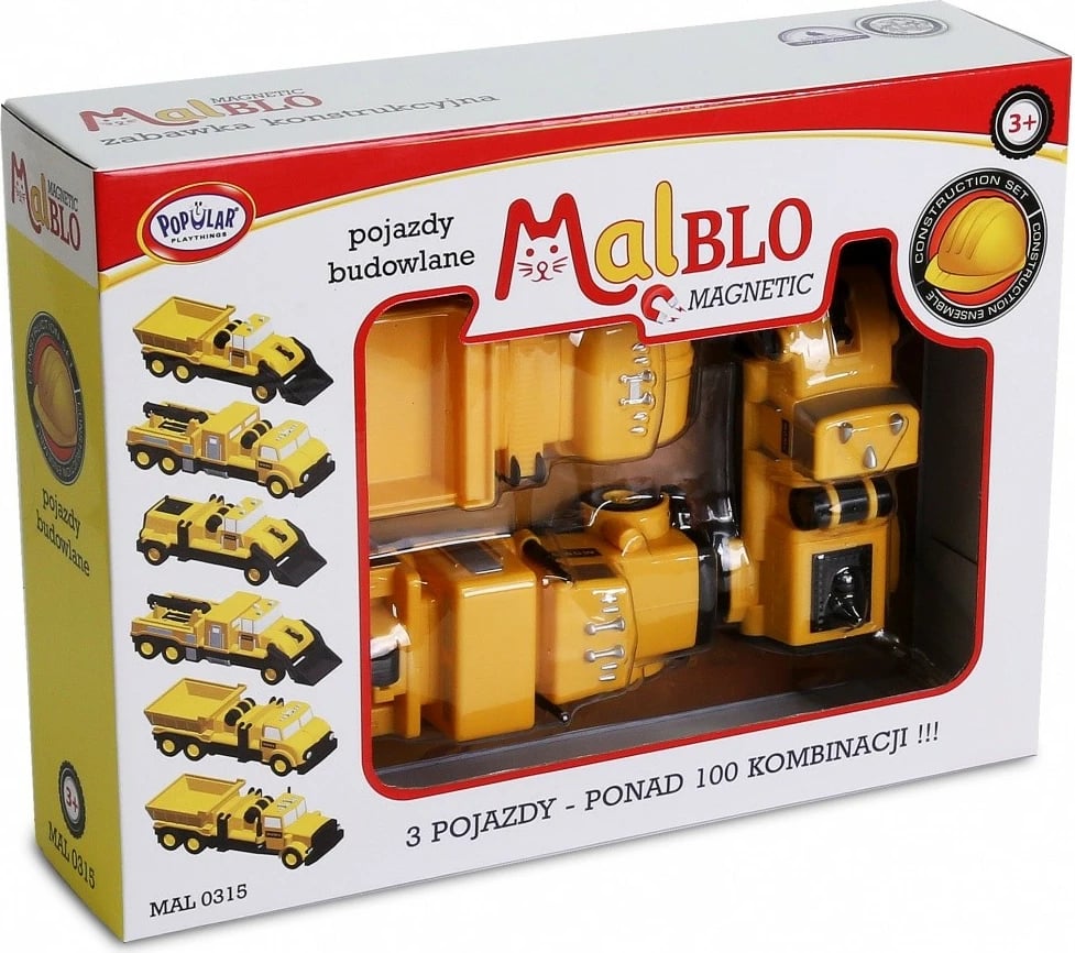 Set lodrash ndërtimi magnetike MalBlo, MALIK, 0315, 9 pjesë, e verdhë