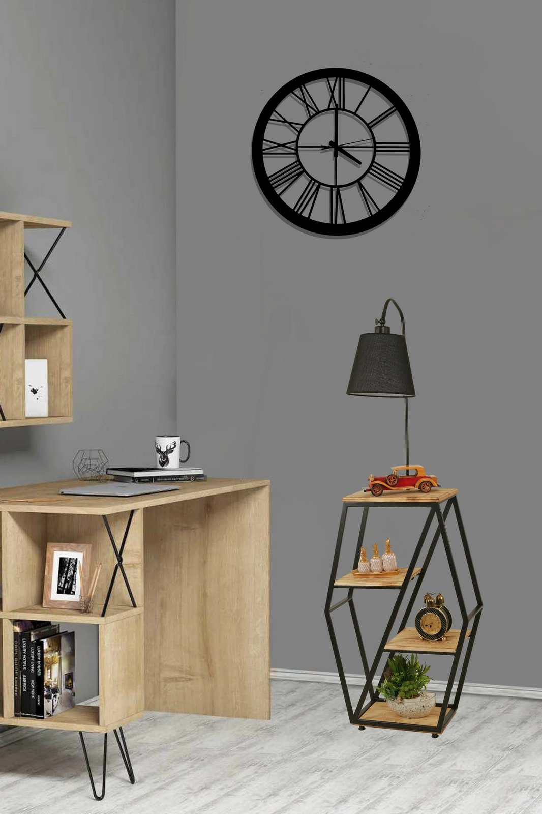 Llambë dyshemeje Opviq, 8528-5, ngjyrë e zezë, me raft librash