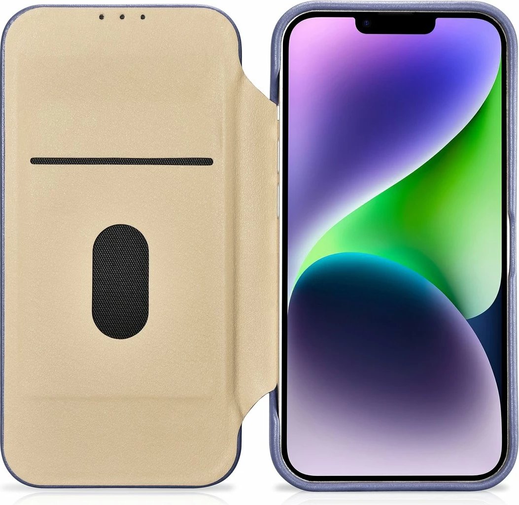 Mbështjellës lëkure iCarer CE Premium Folio për iPhone 14 Plus, MagSafe, Vjollcë e lehtë