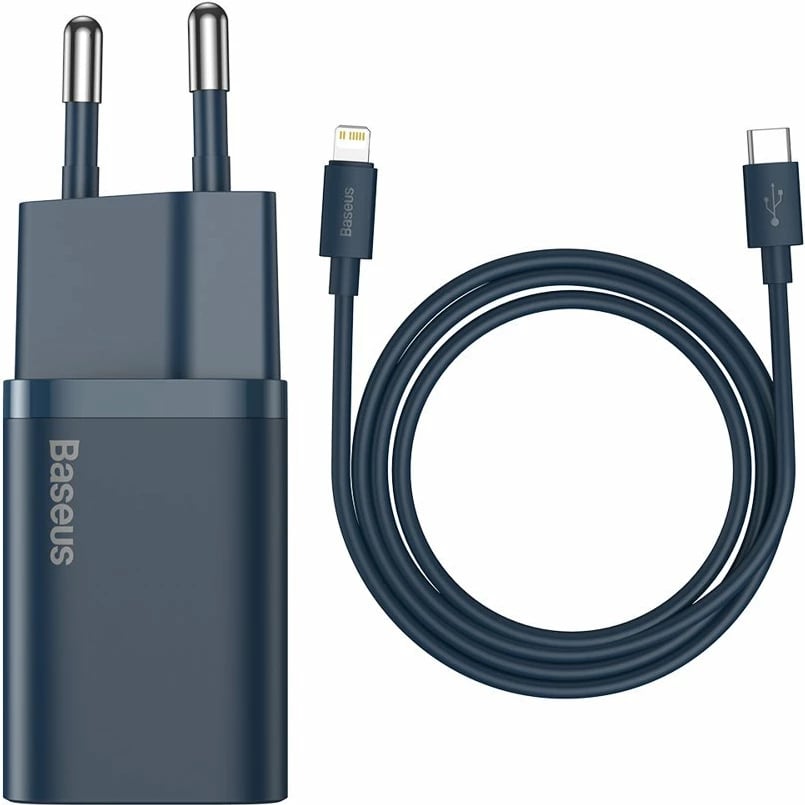 Karikues muri Baseus Super Si 1C me kabllo USB-C në Lightning 1m, 20W, Blu