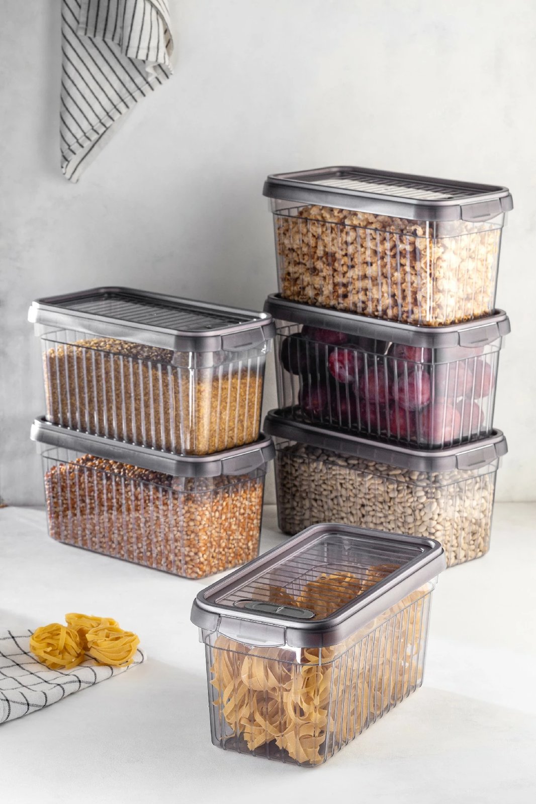 Set kuti plastike për organizim (3 copë), ngjyrë antracit, BNM-7994