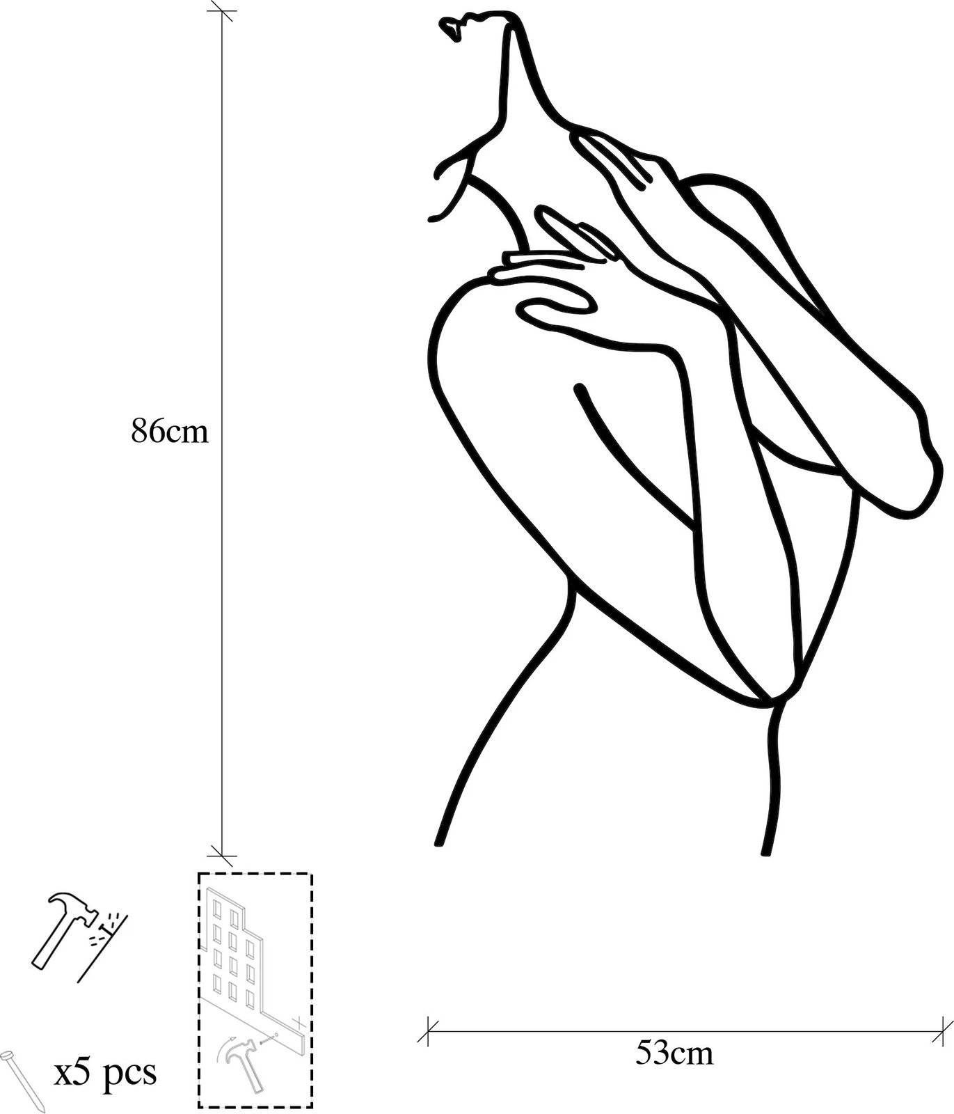 Aksesor dekorativ metalik për mur, linja gruaje, Wallity