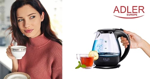 Çajnik elektrik xhami, Adler AD 1224, 1.5 L, 2200W, ndriçim LED, i zi