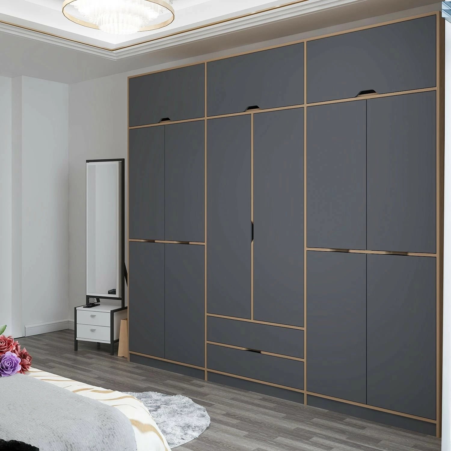 Dollap rrobash Skye Decor Elina, anthracite dhe dore, 277x253x52 cm