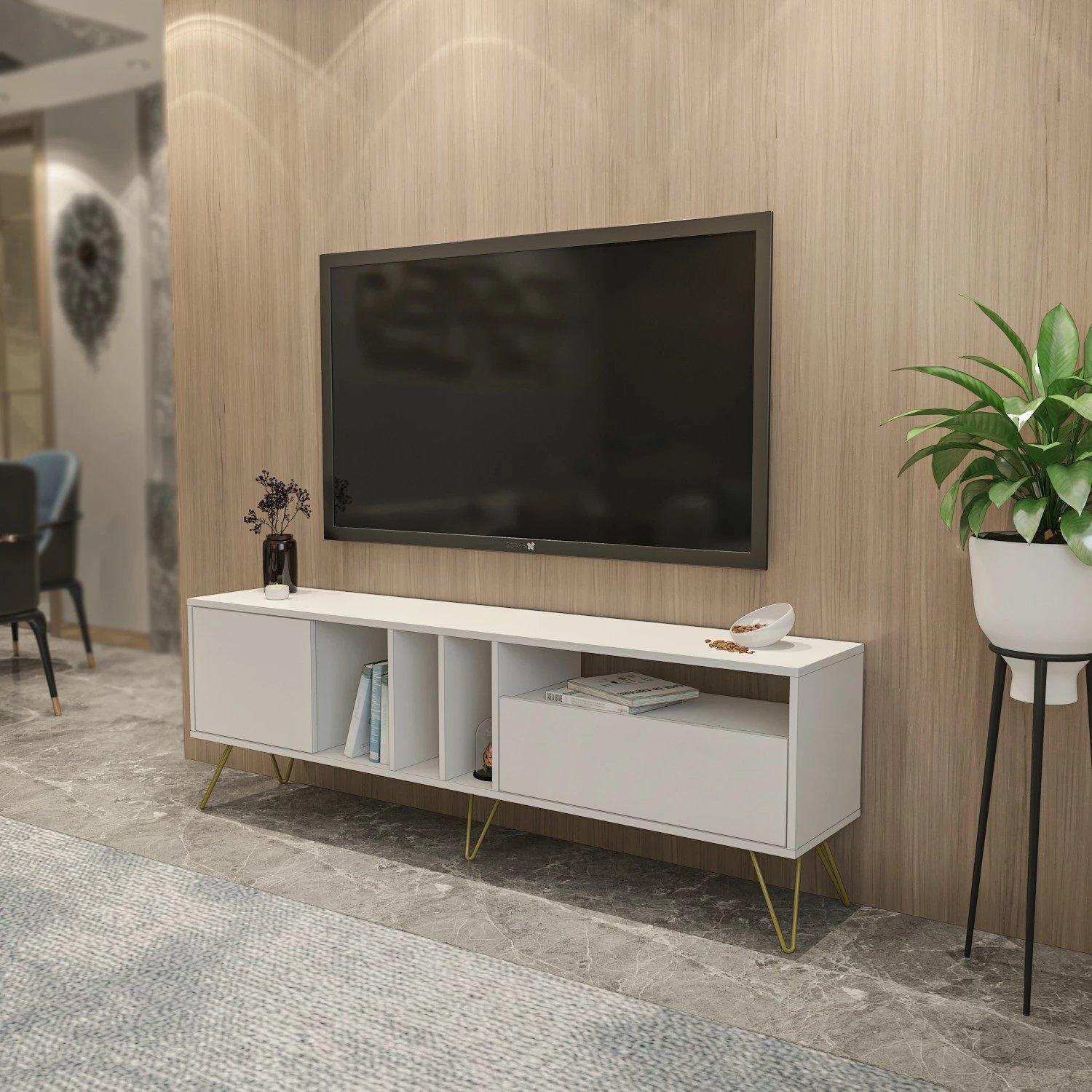 Komodë TV Hanah Home, Mistico (180), e bardhë, e artë