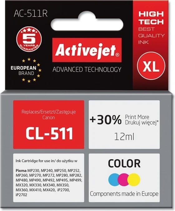 Ngjyrë zëvendësuese Activejet AC-511R për printer Canon, 12 ml