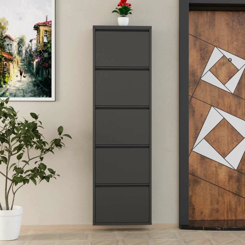 Kabinet këpucësh, metal, 5 pjesë, ngjyrë antracit, Skye Decor