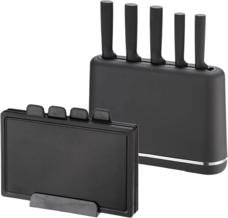 Set thikash dhe dërrasa prerëse me mbajtëse magnetike, Feel-Maestro MR-1412-BLACK, 10 copë, bllok magnetik + bazë për dërrasa, i larë në enëlarëse, e zezë