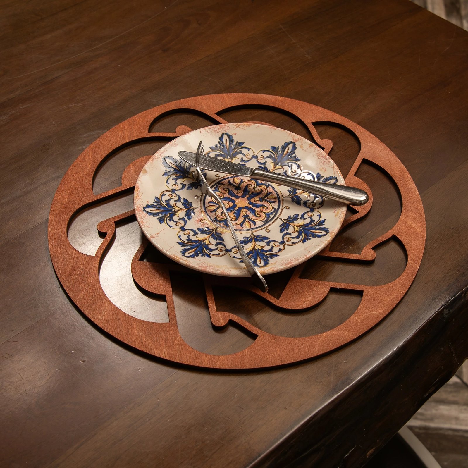 Set nënshtrues tavoline prej druri, ngjyrë trëndafili, Hermia, Don (6 copë)