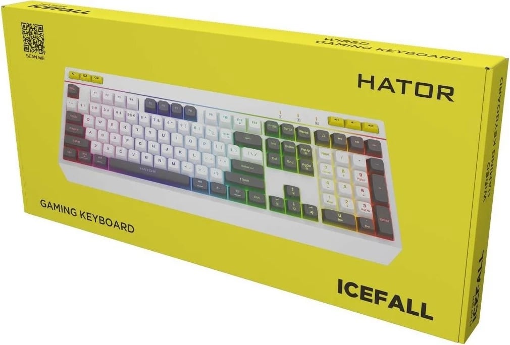 Tastierë Hator Icefall HTK405US, RGB, full-size, me kabllo, bardhë-zi