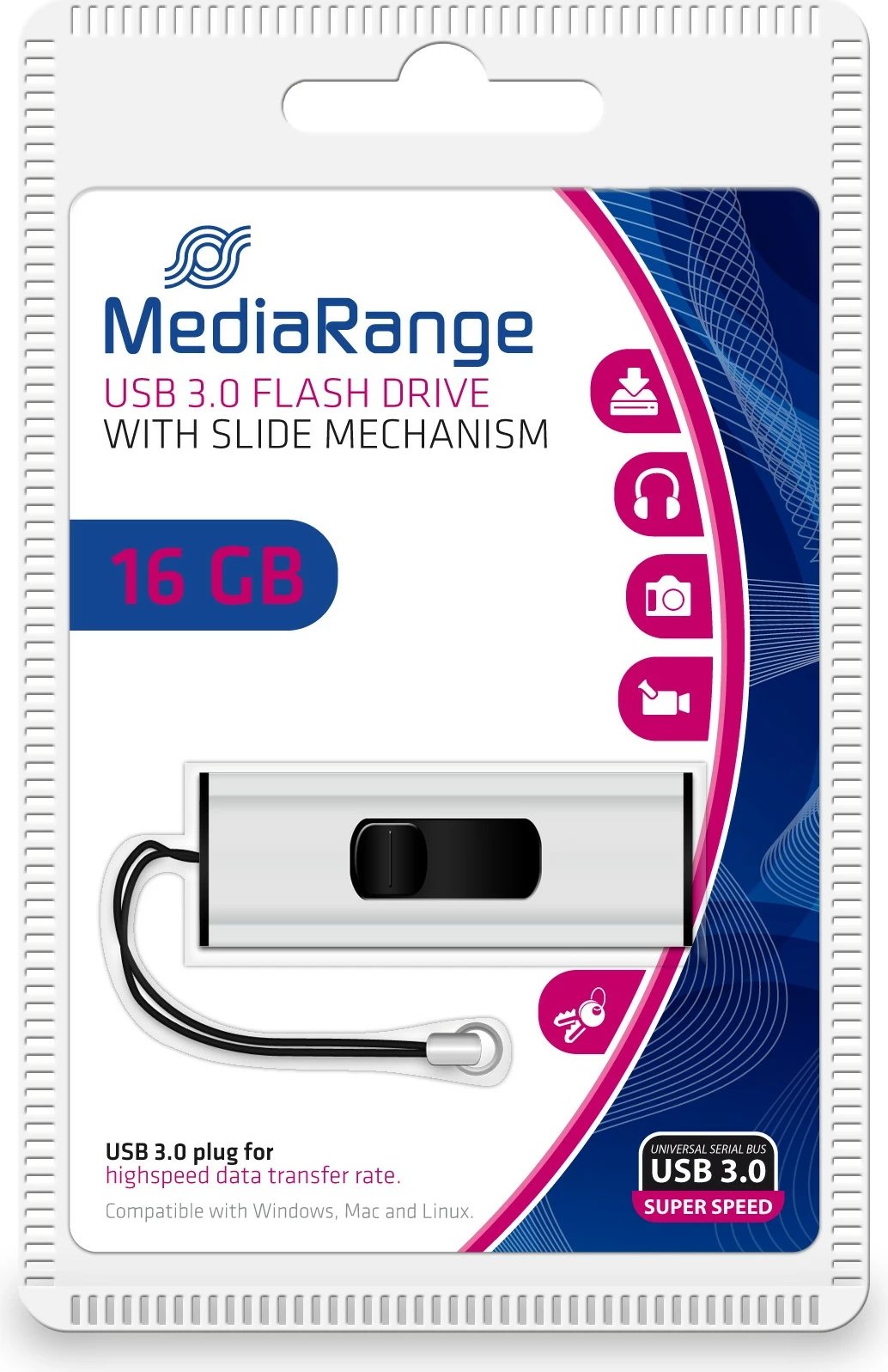 USB stick MediaRange MR915 16GB, USB 3.2, Type-A/Micro-USB, zi/argjendtë