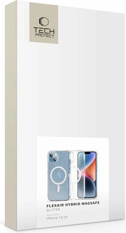 Mbështjellës Tech-Protect FlexAir Hybrid MagSafe për iPhone 13/14, Transparent Glitter