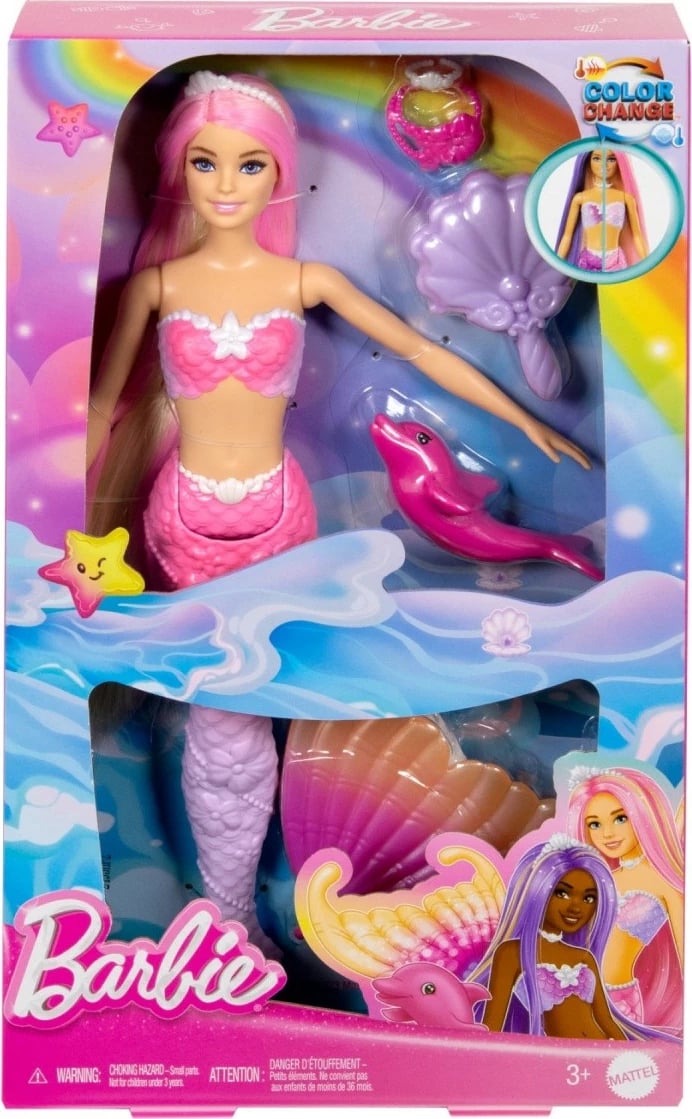 Kukull Barbie Malibu Mermaid Color Change Mattel HRP97 me aksesorë, Rozë