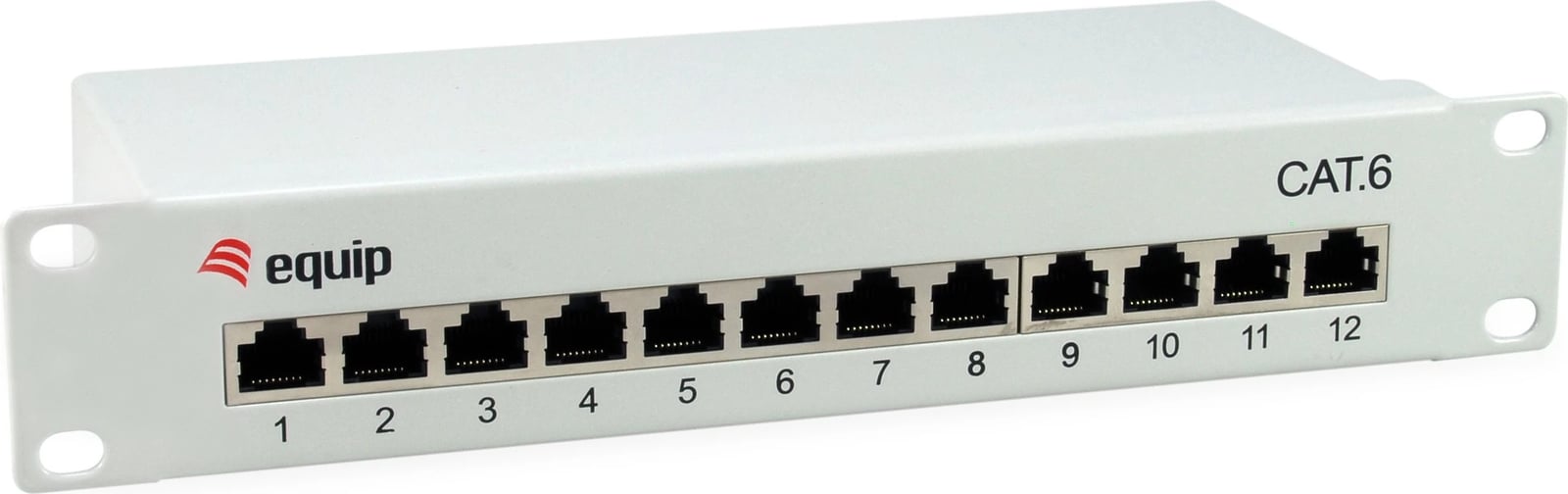 Patch panel EQUIP 12-portë, Cat6/Cat6e, 1U, çelik, gri