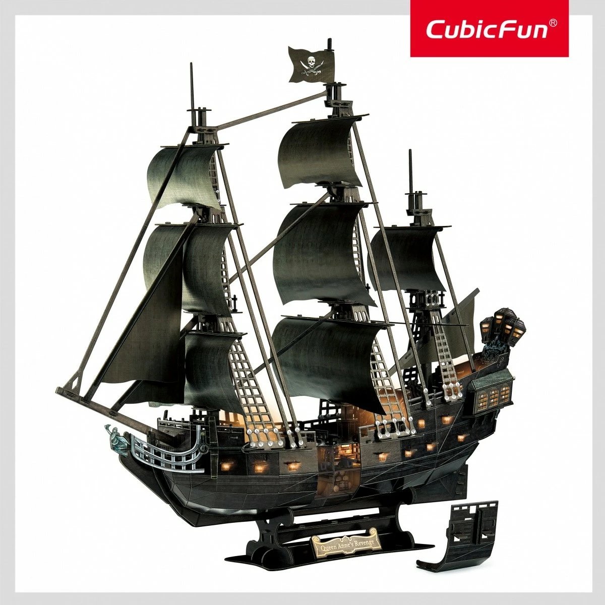 Puzzle 3D me LED, CubicFun, Queen Anne's Revenge 306-20522, 293 pjesë, mosha 10+, dimensione 68×26×64 cm