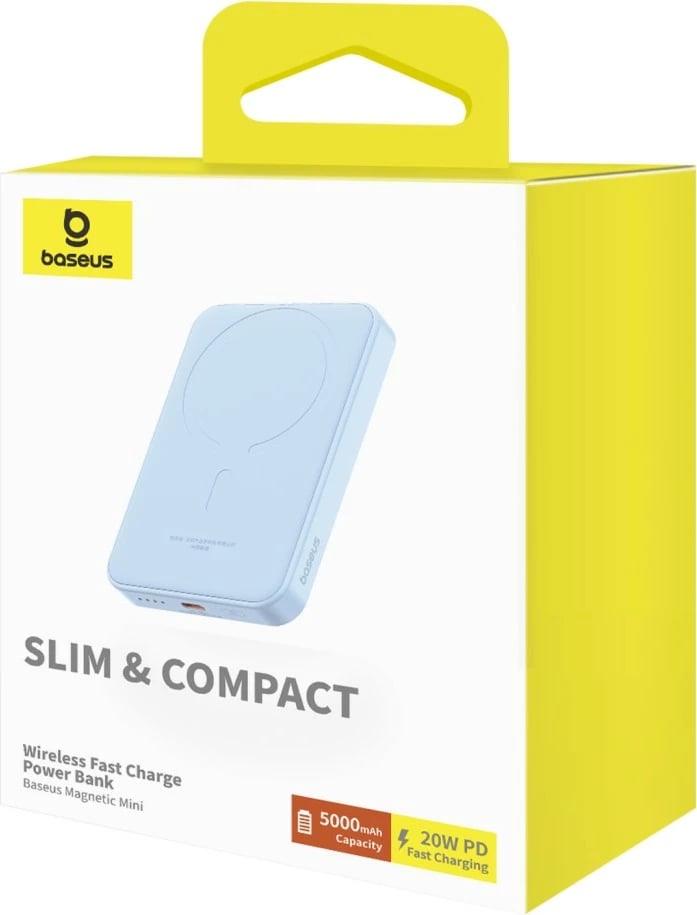 Power bank Baseus Magnetic Mini 5000mAh, 20W, USB-C, blu, me kabllo