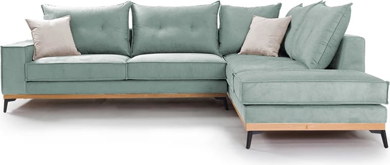 Divan qoshe luksoz II, kënd i majtë, stof ciel-krem, 290x235x95 cm