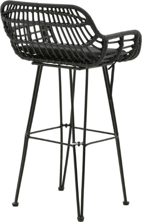 Karrige për bar Naoki me jastëk pe ngjyrë zezë-metal këmbë zezë 52x50x90cm