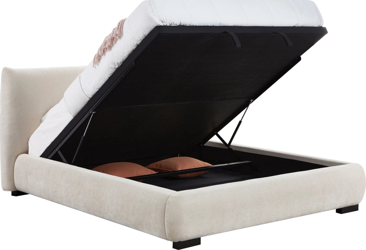 Krevat dopio me hapësirë për depo, material lëkure të butë (faux fur), ngjyrë bezhë e çelët, NUVIA CD728.03, dyshek 160x200cm