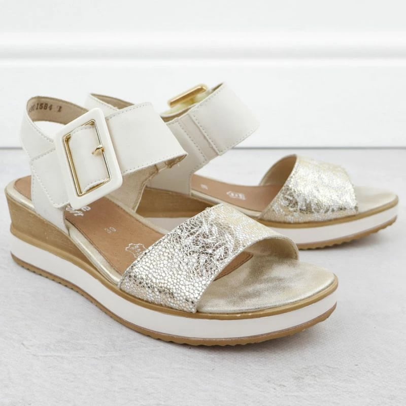 Sandale wedge për femra Remonte, të bardha