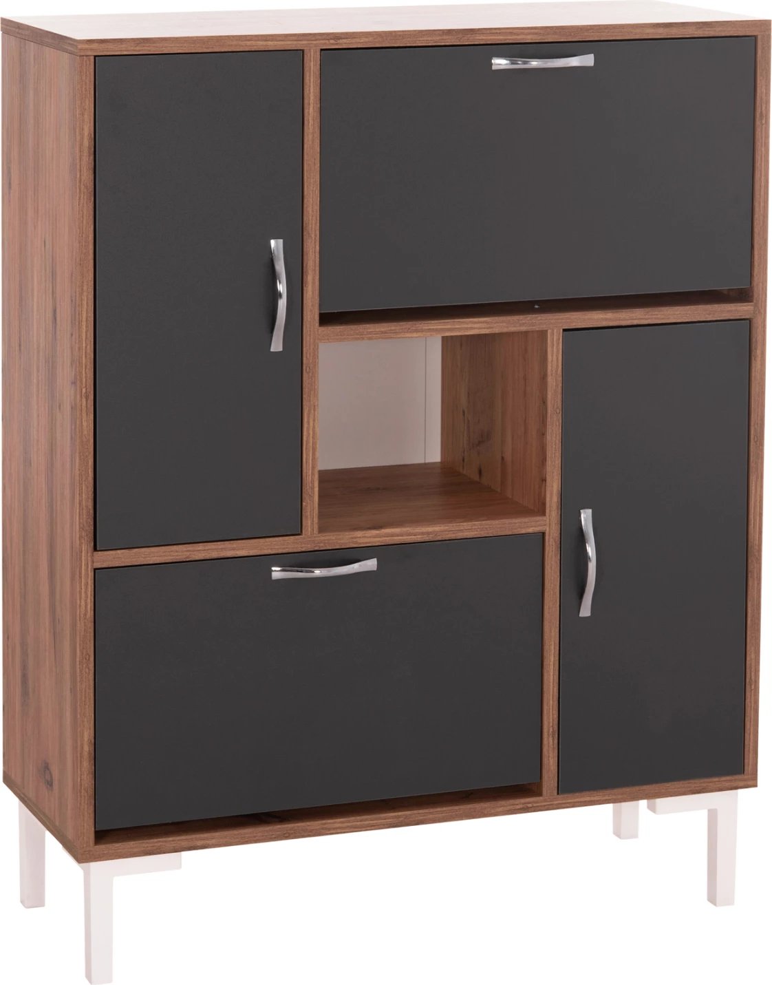 Dollap këpucësh MEDY, melaminë, anthracite & natyrale, këmbë të zeza, 85x30x108.5cm