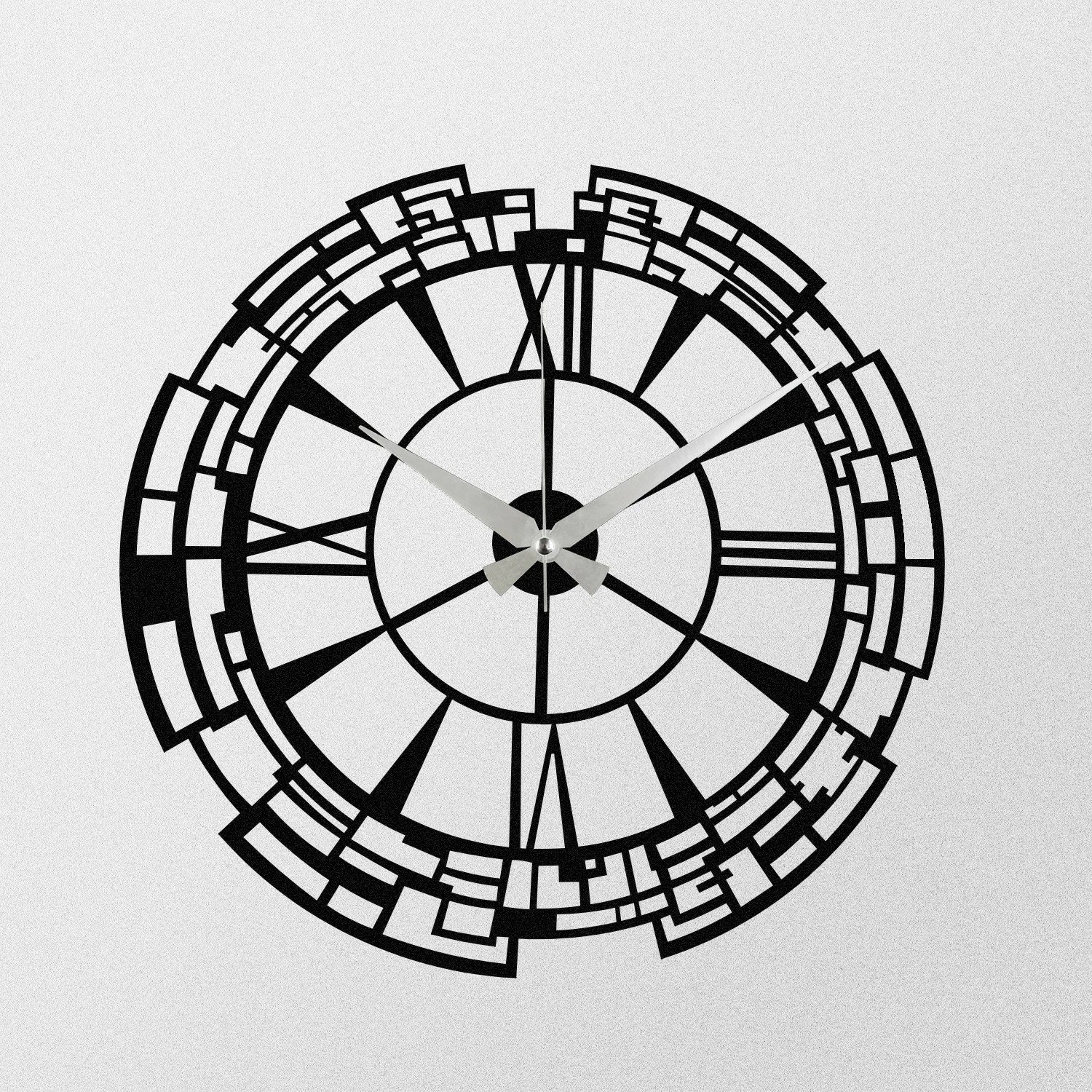 Orë muri dekorative prej metali, Wallity, Enzoclock - S016, e zezë, 48x48cm