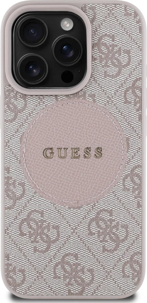 Mbështjellës Guess 4G Circle Classic Logo MagSafe për iPhone 16 Pro Max, rozë