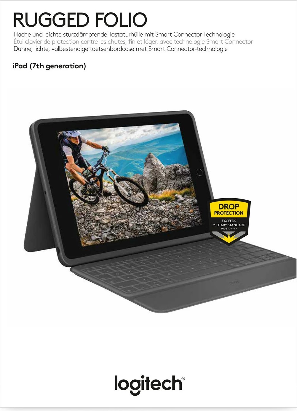 Mbështjellës me tastierë Logitech Rugged Folio për iPad 7/8, AZERTY, grafit