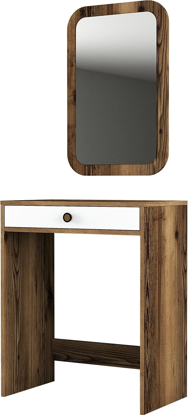 Tavolinë grimi Skye Decor, pasqyrë Lizbon, ngjyrë arrë dhe e bardhë