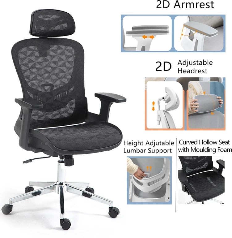 Karrige pune menaxheri Mergi, rrjetë e zezë, 62x63x120cm