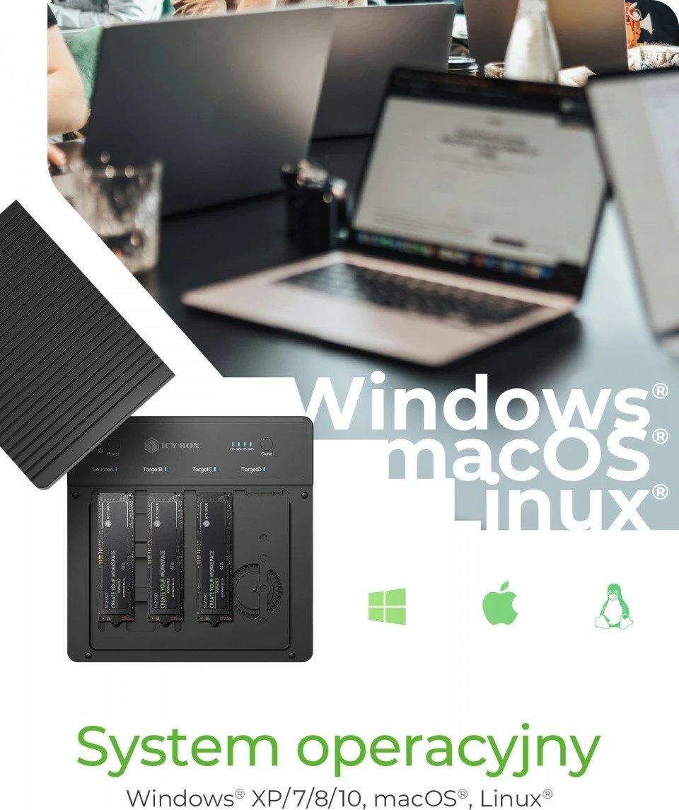 Duplikator SSD NVMe M.2 IcyBox IB-4013MCL-C4, 4 slote, USB4, i zi