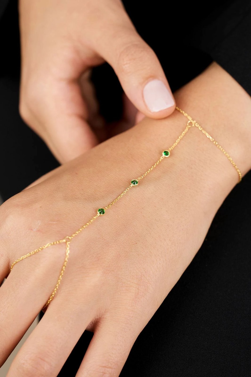 Zinxhir dore argjendi me gurë jeshil, Elika Silver, TFNY65207Yesil