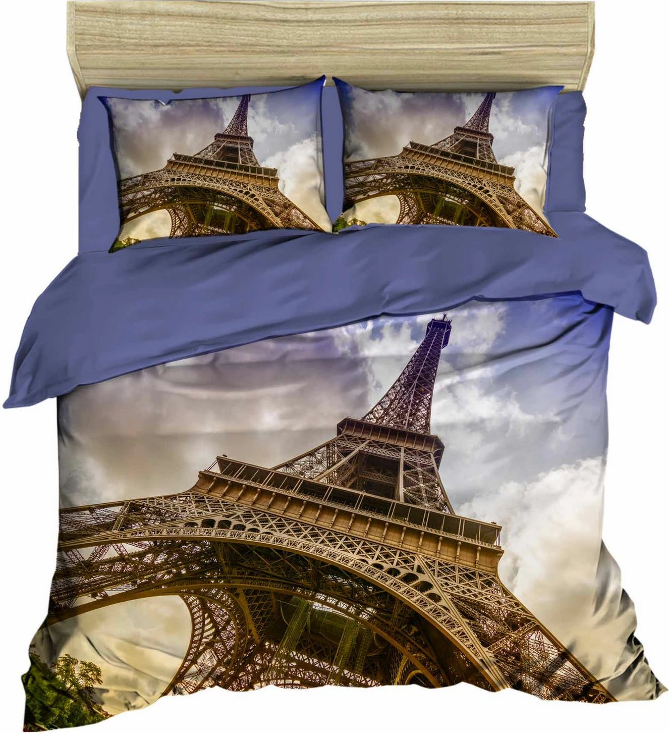 Set mbulesë për jorgan king size, L'essentiel, 150, blu, kafe, bardhë, me 3D printim, 3 copë